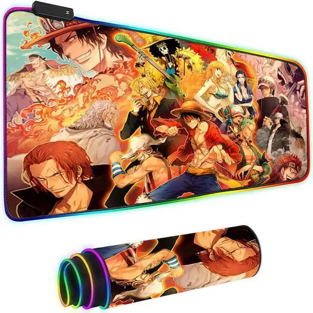 Main image of RGB Extended Large Gaming Mouse Pad ,Laptop Desk Pad,Mousepad with Stitched Edge Frame & Non-Slip Rubber Base,Computer Keyboard and Mice Pads Mouse Mat , 35.4*15.7*0.16 inch,Anime One Piece