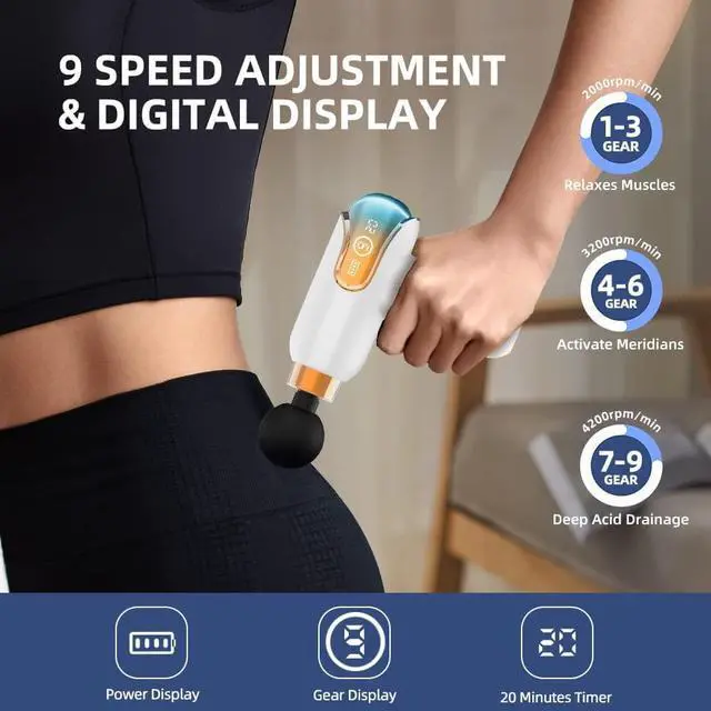 Alt view image 3 of 7 - Massage Gun Deep Tissue Massager Portable Shock Muscle Massage Gun Handheld Full-Body Massager Small Silent Back Massage Gun Gift for Ms. Mom BFF Green