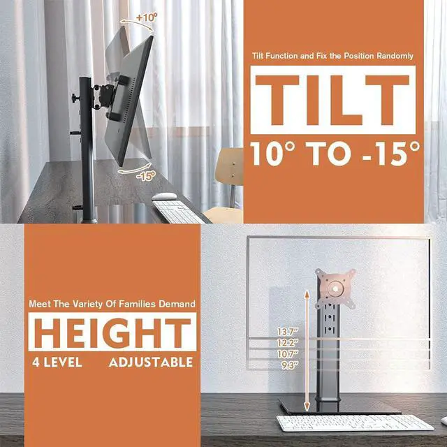 Alt view image 3 of 7 - Single LCD Computer Monitor Free-Standing Desk Stand Mount Riser for 13 inch to 32 inch Screen with Swivel, Height Adjustable, Rotation, Vesa Base Stand Holds One (1) Screen up to 77Lbs(HT05B-001))