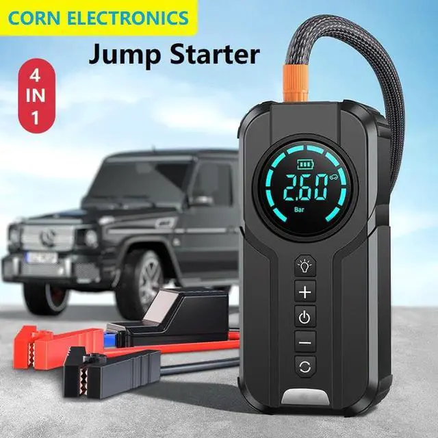 Alt view image 2 of 7 - CORN 1000A 8400mAh Jump Starter with Inflator Pump for Starting Vehicles, 12V Car Battery Booster for 4.0L Diesel&2.5L Gas Engines, 4 in 1 Fast Start, Inflation, Lighting and Wireless Charging, Safe&M