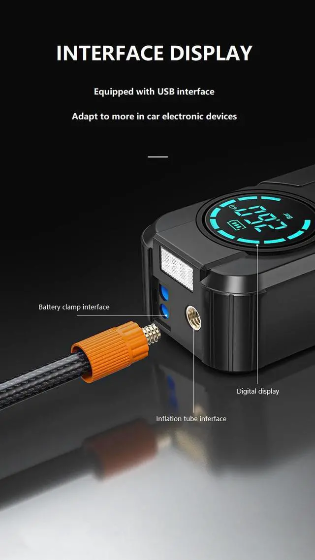 Alt view image 5 of 7 - CORN 1000A 8400mAh Jump Starter with Inflator Pump for Starting Vehicles, 12V Car Battery Booster for 4.0L Diesel&2.5L Gas Engines, 4 in 1 Fast Start, Inflation, Lighting and Wireless Charging, Safe&M