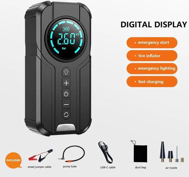 Alt view image 3 of 7 - CORN 1000A 8400mAh Jump Starter with Inflator Pump for Starting Vehicles, 12V Car Battery Booster for 4.0L Diesel&2.5L Gas Engines, 4 in 1 Fast Start, Inflation, Lighting and Wireless Charging, Safe&M