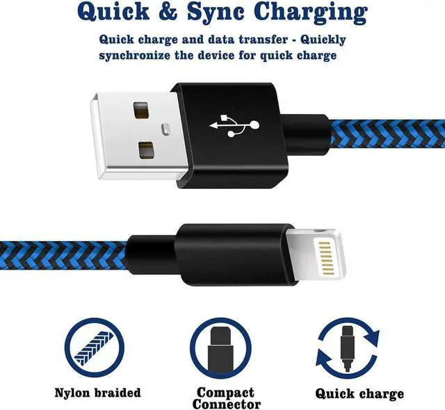 Alt view image 3 of 7 - iPhone Charger Cable [Mfi-Certified] 3Pack 10ft Nylon Braided High Speed USB Charging Cord Compatible with iPhone 13/12/11/XS/XR/X/8/7/6/5/iPad-BlueBlack