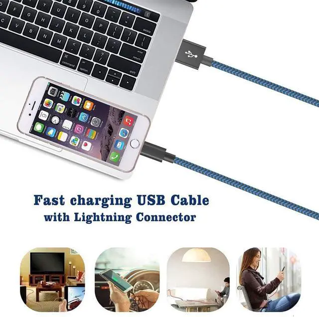 Alt view image 2 of 7 - iPhone Charger Cable [Mfi-Certified] 3Pack 10ft Nylon Braided High Speed USB Charging Cord Compatible with iPhone 13/12/11/XS/XR/X/8/7/6/5/iPad-BlueBlack