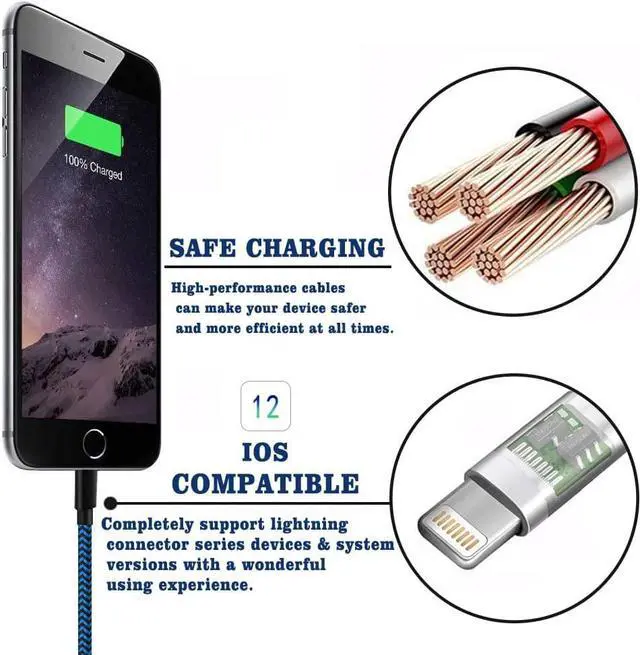 Alt view image 5 of 7 - iPhone Charger Cable [Mfi-Certified] 3Pack 10ft Nylon Braided High Speed USB Charging Cord Compatible with iPhone 13/12/11/XS/XR/X/8/7/6/5/iPad-BlueBlack