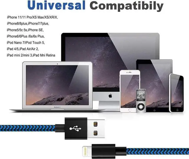 Alt view image 6 of 7 - iPhone Charger Cable [Mfi-Certified] 3Pack 10ft Nylon Braided High Speed USB Charging Cord Compatible with iPhone 13/12/11/XS/XR/X/8/7/6/5/iPad-BlueBlack
