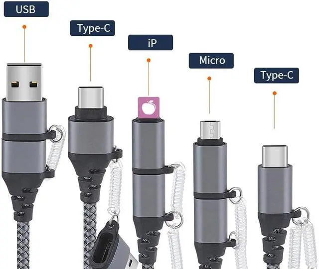 Alt view image 2 of 7 - Multi Fast Charging Cable PD 3A Fast Charger Nylon Braided Cord 5-in-1 5A USB A/Type C to Lightning +Type C+Micro USB Charger Adapter for Android/iPhone/iPad Pro/iOS/Samsung (3.3FT).