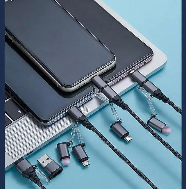 Alt view image 6 of 7 - Multi Fast Charging Cable PD 3A Fast Charger Nylon Braided Cord 5-in-1 5A USB A/Type C to Lightning +Type C+Micro USB Charger Adapter for Android/iPhone/iPad Pro/iOS/Samsung (3.3FT).