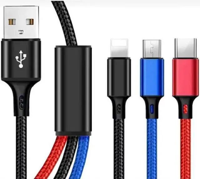 Alt view image 6 of 7 - 3 in 1 USB Long Charger Cable, Fast Braided Charging Cord, Universal Multiple Ports Long Charging Cable with USB C/Micro USB/Lightning Connector Gray 3.3 ft.