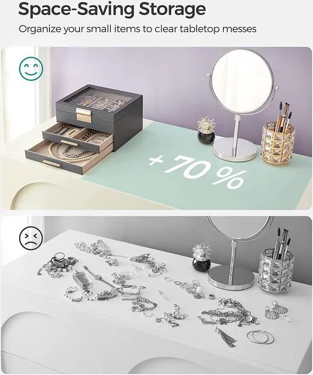 Alt view image 2 of 7 - Jewelry Box with Glass Lid, 3-Layer Jewelry Organizer, 2 Drawers, Jewelry Storage, Lots of Storage Space, Modern, Gift Idea, 8 x 9.1 x 5.3 Inches, Cloud White and Gold Color UJBC239WT Grey