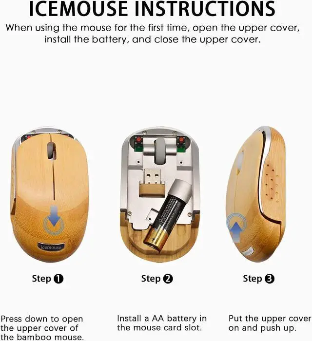 Alt view image 2 of 6 - Wireless Mouse for Laptop, 2.4G Cordless Portable Computer Bamboo Mice Silent Clicking with 4 Adjustable DPI for PC Notebook Desktop MacBook with USB Ports