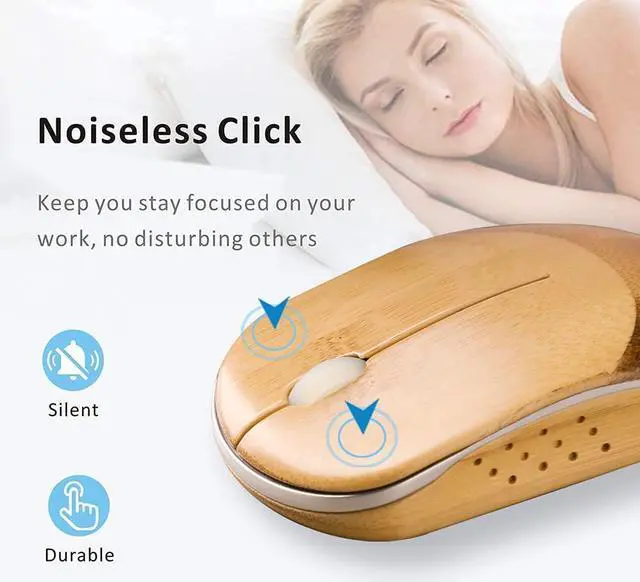 Alt view image 5 of 6 - Wireless Mouse for Laptop, 2.4G Cordless Portable Computer Bamboo Mice Silent Clicking with 4 Adjustable DPI for PC Notebook Desktop MacBook with USB Ports