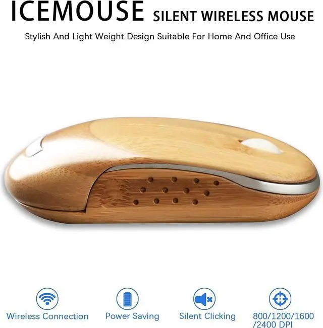 Alt view image 6 of 6 - Wireless Mouse for Laptop, 2.4G Cordless Portable Computer Bamboo Mice Silent Clicking with 4 Adjustable DPI for PC Notebook Desktop MacBook with USB Ports