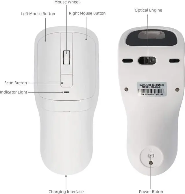 Alt view image 4 of 6 - New Wireless Mouse Barcode Scanner, 2-in-1 Design 2D Handheld Barcode Scanner with Wireless Mouse Functions for POS System,Store,Supermarket, Warehouse.(Black)