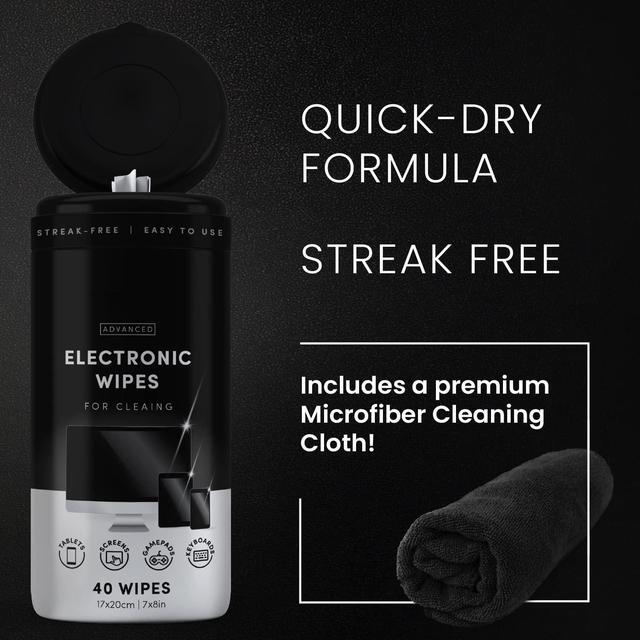 Alt view image 5 of 7 - Electronic Wipes Streak-Free for Screen Cleaner & Smart Watch [2 Pack x 40] TV Screen, Smart TV, Computer Screen, Laptop, Phone, Tablet, and Electronics devices - Microfiber Cloth Included [80 Wipes]
