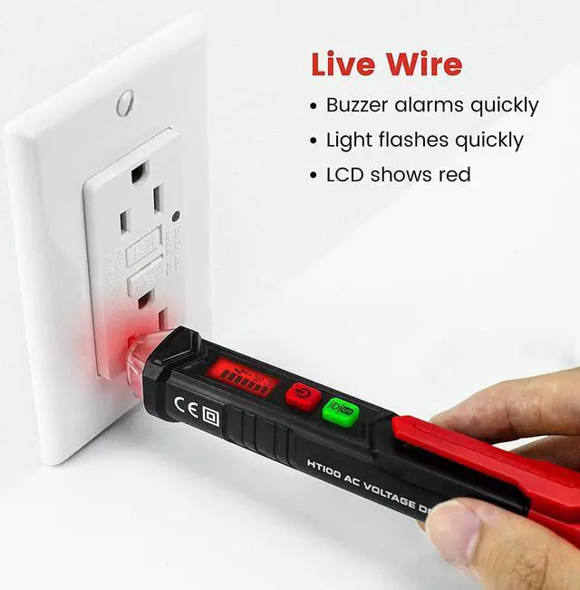 Alt view image 3 of 7 - CORN Voltage Tester/Non-Contact Voltage Tester with Dual Range AC 12V-1000V/48V-1000V, Live/Null Wire Tester, Electrical Tester with LCD Display, Buzzer Alarm, Wire Breakpoint Finder-Red