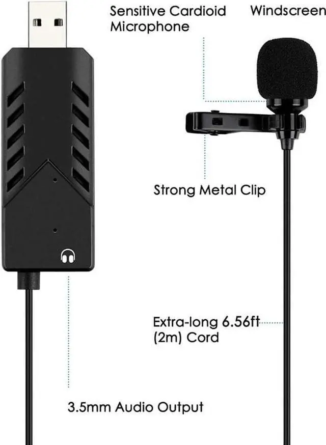 Alt view image 5 of 7 - USB Lavalier Lapel Microphone,CORN Clip-on Cardioid Condenser Computer mic Plug and Play USB Mi1crophone with Sound Card for PC and Mac-K053