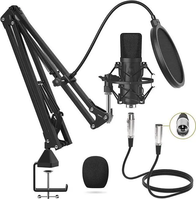 Main image of CORN XLR Condenser Microphone, Professional Cardioid Studio Mic Kit with T20 Boom Arm, Shock Mount, Pop Filter for Recording, Podcasting, Voice Over, Streaming, Home Studio, YouTube