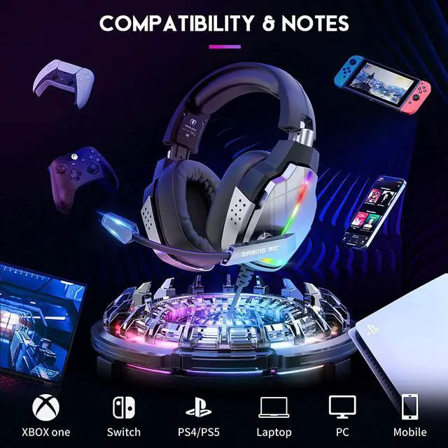 Alt view image 4 of 7 - Gaming Headset for PS4 PS5 PC Xbox One, 3D Stereo Sound PS5 Headset, Noise-Cancelling Over Ear Gaming Headphones with Mic for Switch Laptop Mobile