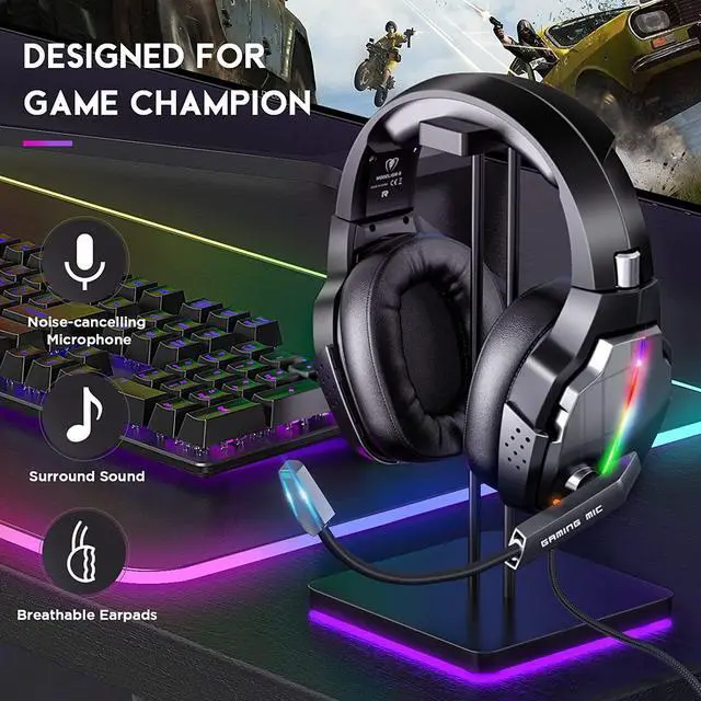 Alt view image 2 of 7 - Gaming Headset for PS4 PS5 PC Xbox One, 3D Stereo Sound PS5 Headset, Noise-Cancelling Over Ear Gaming Headphones with Mic for Switch Laptop Mobile