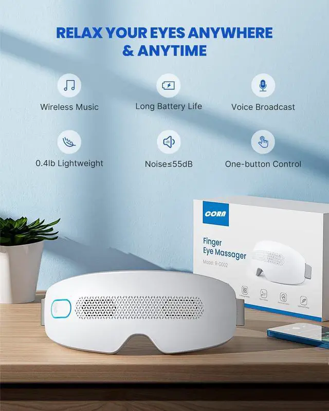 Alt view image 5 of 6 - CORN Eye Massager, Eye Mask with Vision Window, Bluetooth Music, 16 Vibration Heads, Finger Eye Massager for Eye Relaxation, Reduce Eye Strain, Dark Circles, White