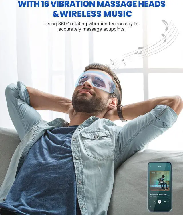 Alt view image 2 of 6 - CORN Eye Massager, Eye Mask with Vision Window, Bluetooth Music, 16 Vibration Heads, Finger Eye Massager for Eye Relaxation, Reduce Eye Strain, Dark Circles, White