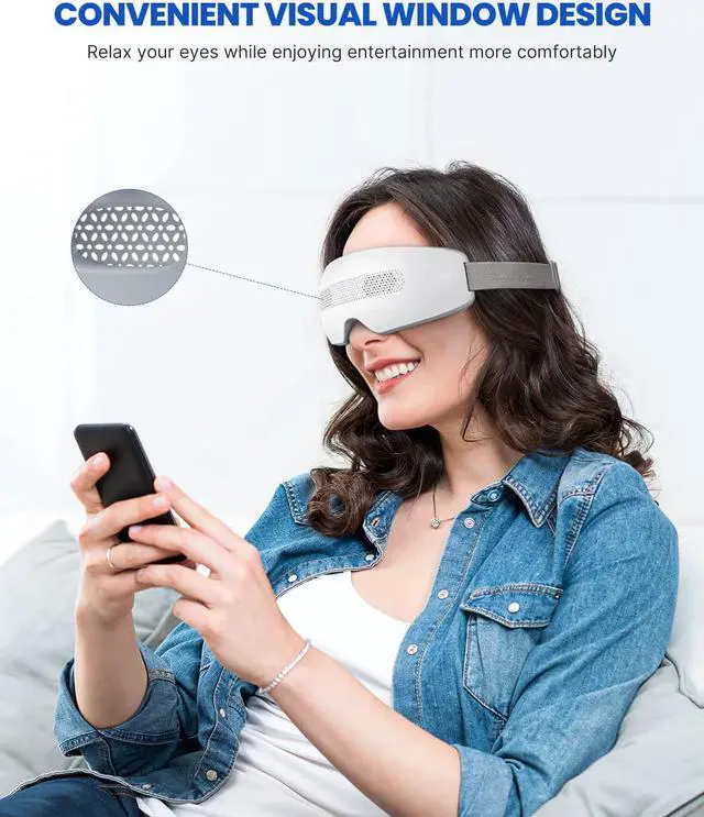 Alt view image 3 of 6 - CORN Eye Massager, Eye Mask with Vision Window, Bluetooth Music, 16 Vibration Heads, Finger Eye Massager for Eye Relaxation, Reduce Eye Strain, Dark Circles, White