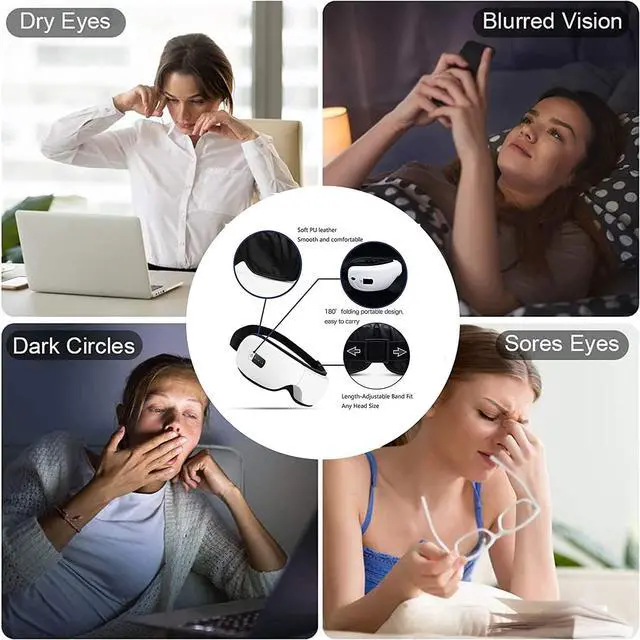 Alt view image 6 of 7 - Eye Massager with Heat, Bluetooth Music Rechargeable Eye Heat Massager , Relax and Reduce Eye Strain Dark Circles Eye Bags Dry Eye, IDEAL GIFTS for Both Men and Women(White)
