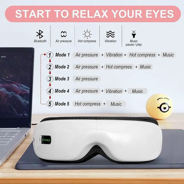 Alt view image 2 of 7 - Eye Massager with Heat, Bluetooth Music Rechargeable Eye Heat Massager , Relax and Reduce Eye Strain Dark Circles Eye Bags Dry Eye, IDEAL GIFTS for Both Men and Women(White)