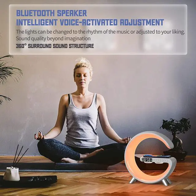 Alt view image 5 of 6 - CORN 4 in 1 Wireless Charger Small Night Light,Bluetooth Speaker Alarm Clock, Wireless Charger Portable Bluetooth Speaker Light Smart Alarm Clock, Wireless Charging Nightstand Light