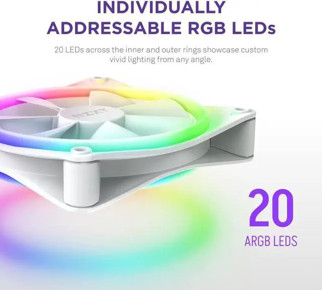 Alt view image 2 of 7 - NZXT F140 RGB Duo Twin Pack - 2 x 140mm Dual-Sided RGB Fans with RGB Controller  20 Individually Addressable LEDs  Balanced Airflow and Static Pressure  Fluid Dynamic Bearing  PWM  White