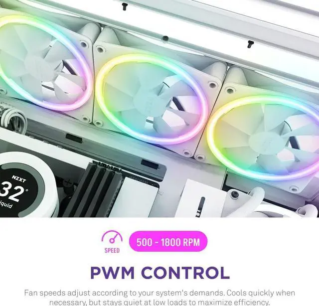 Alt view image 6 of 7 - NZXT F140 RGB Duo Twin Pack - 2 x 140mm Dual-Sided RGB Fans with RGB Controller  20 Individually Addressable LEDs  Balanced Airflow and Static Pressure  Fluid Dynamic Bearing  PWM  White
