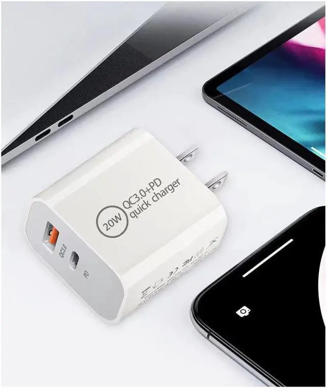 Alt view image 2 of 7 - 2pack QC3.0 Wall Charger Travel Charger Adapter Dual USB Port QC+PD 20W Fast Charging Power Plug for iPhone Samsung Galaxy LG Moto Google Pixel Kindle PS HTC Vivo Oneplus