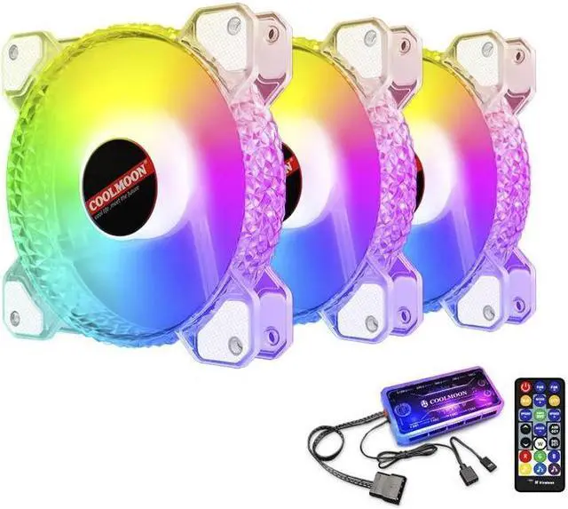 Main image of 3 Pack RGB Case Fans,COOLMOON 120mm Silent Computer Cooling PC Case Fan Addressable RGB Color Changing LED Fan with Remote Control,Music Rhythm Sync & 5V ARGB Motherboard Sync
