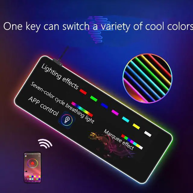 Alt view image 6 of 6 - Alienware Gaming Mouse Pad,RGB LED Lighting 7 Colorful Mousepad, 4 light modes,Mobile App control,Soft Extended Large USB Mouse Mat for Laptop, Computer & Office