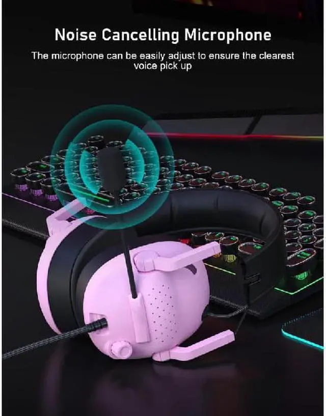 Alt view image 7 of 7 - SG500 Gaming Headset for PS5 PS4 Xbox, Surround Sound Headset with Noise Canceling Microphone - Detachable Memory Foam Ear Pads Portable Foldable Headphones for PC Switch Laptop - Pink