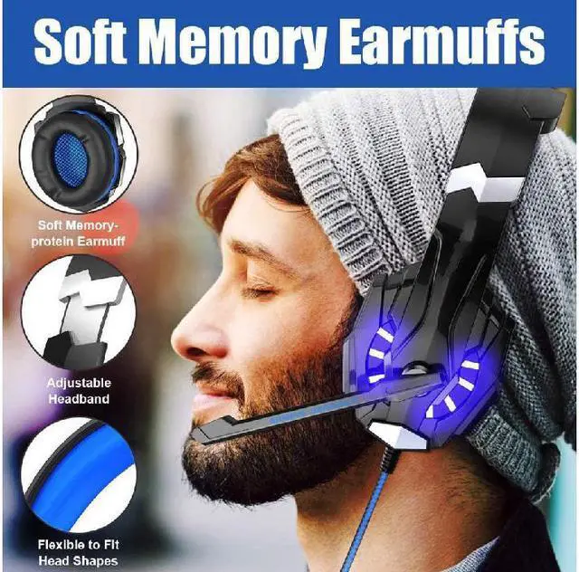 Alt view image 7 of 7 - G9000 Stereo Gaming Headset for PS4 PC Xbox One PS5 Controller, Noise Cancelling Over Ear Headphones with Mic, LED Light, Bass Surround, Soft Memory Earmuffs for Laptop Mac Nintendo NES Games