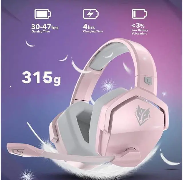 Alt view image 4 of 7 - Corn G06 Wireless Gaming Headset for PS5, PS4, PC Games, 2.4GHz Ultra-Low Latency, Bluetooth 5.0, Soft Memory Earmuffs (Pink)