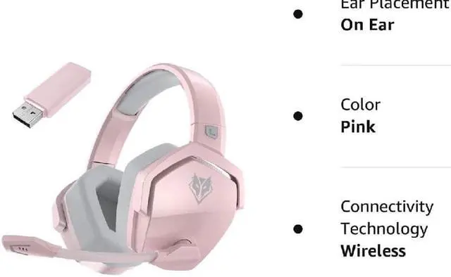 Alt view image 7 of 7 - Corn G06 Wireless Gaming Headset for PS5, PS4, PC Games, 2.4GHz Ultra-Low Latency, Bluetooth 5.0, Soft Memory Earmuffs (Pink)