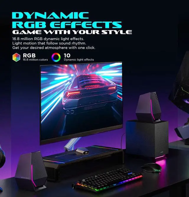 Alt view image 2 of 12 - Edifier G1500 MAX 2.1 Computer Speakers System, Hecate Gaming Speakers with Subwoofer, RGB, Bluetooth 5.3, USB, Type-C, 3.5mm AUX Input, Black