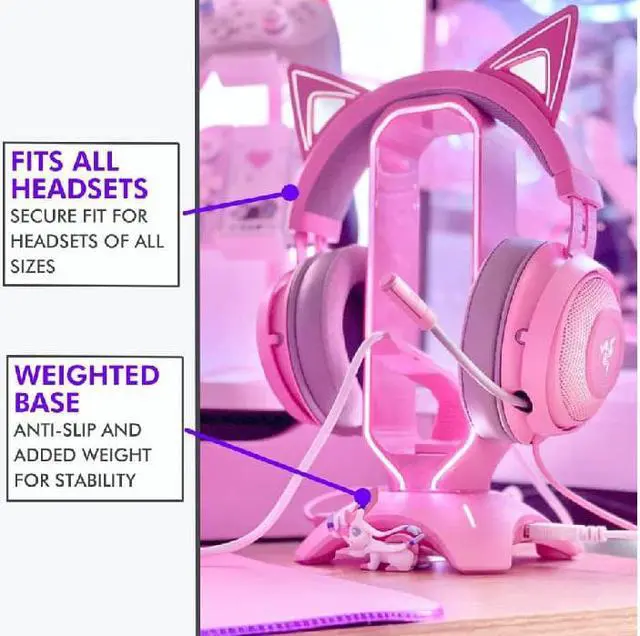 Alt view image 5 of 6 - Corn RGB Gaming Headset Stand - 3 in 1 Pink Headphone Stand with Mouse Bungee and 2 Port USB Hub Charger - The Ultimate Gaming Accessory and Gamer Gift - RGB Headphone Holder for Desk