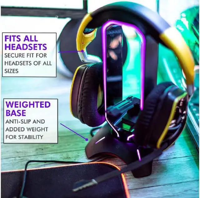 Alt view image 4 of 6 - Corn RGB Headset Stand and Gaming Headphone Stand for Desk Display with Mouse Bungee Cord Holder - Gaming Headset Holder with USB 3.0 Hub for Xbox, PS4, PC - Perfect Gaming Accessories Gift