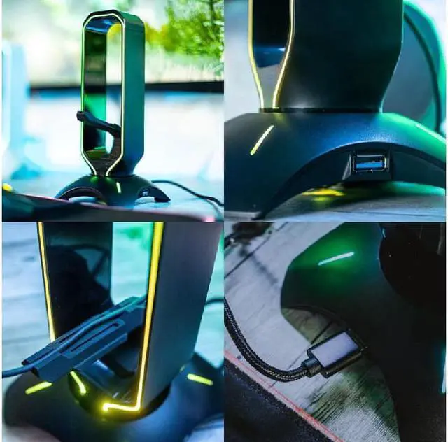 Alt view image 5 of 6 - Corn RGB Headset Stand and Gaming Headphone Stand for Desk Display with Mouse Bungee Cord Holder - Gaming Headset Holder with USB 3.0 Hub for Xbox, PS4, PC - Perfect Gaming Accessories Gift