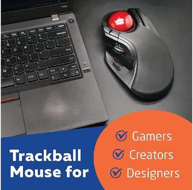 Alt view image 5 of 7 - Trackball Mouse, 2.4GHz Wireless, Finger Control, 8-Button Function, Precision Optical Gaming Sensor, Palm Rest Attached, Smooth Red Ball, Windows11, macOS (M-HT1DRBK)