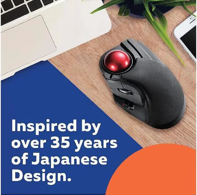 Alt view image 6 of 7 - Trackball Mouse, 2.4GHz Wireless, Finger Control, 8-Button Function, Precision Optical Gaming Sensor, Palm Rest Attached, Smooth Red Ball, Windows11, macOS (M-HT1DRBK)