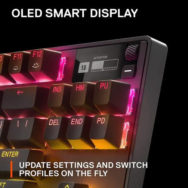 Alt view image 6 of 7 - New SteelSeries Apex Pro TKL Wireless 2023 Ed. - World's Fastest Mechanical Gaming Keyboard  Adjustable Actuation  Esports Tenkeyless  OLED Screen  PBT Keycaps  Bluetooth 5.0  2.4GHz  USB-C