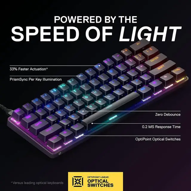 Alt view image 2 of 7 - SteelSeries New Apex 9 Mini  HotSwap Optical Mini Keyboard  60% Compact Design  Optical Switches  RGB Customization  Aluminum Alloy Frame  Double Shot PBT Keycap