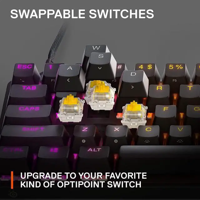 Alt view image 6 of 7 - SteelSeries New Apex 9 Mini  HotSwap Optical Mini Keyboard  60% Compact Design  Optical Switches  RGB Customization  Aluminum Alloy Frame  Double Shot PBT Keycap