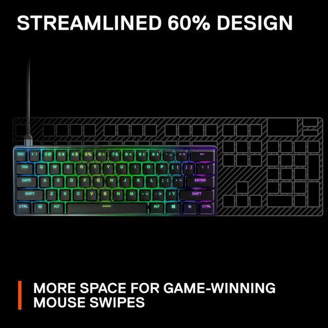 Alt view image 7 of 7 - SteelSeries New Apex 9 Mini  HotSwap Optical Mini Keyboard  60% Compact Design  Optical Switches  RGB Customization  Aluminum Alloy Frame  Double Shot PBT Keycap