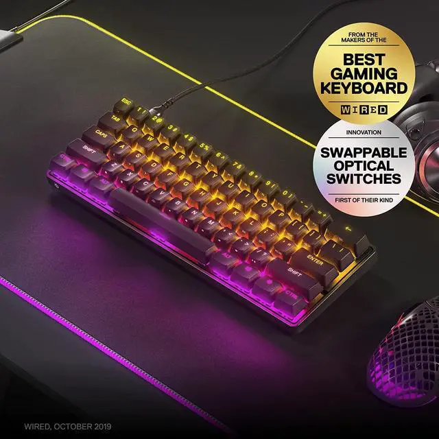 Alt view image 3 of 7 - SteelSeries New Apex 9 Mini  HotSwap Optical Mini Keyboard  60% Compact Design  Optical Switches  RGB Customization  Aluminum Alloy Frame  Double Shot PBT Keycap